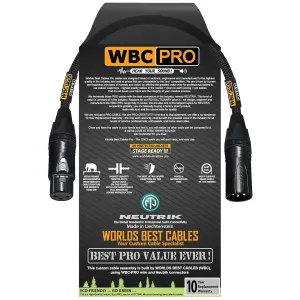 1 Foot - WBC-PRO-Quad Ultra-Silent Ultra-Flexible Balanced Star-Quad Cable with Neutrik Male & Female XLR Plugs & Black Tweed Jacket