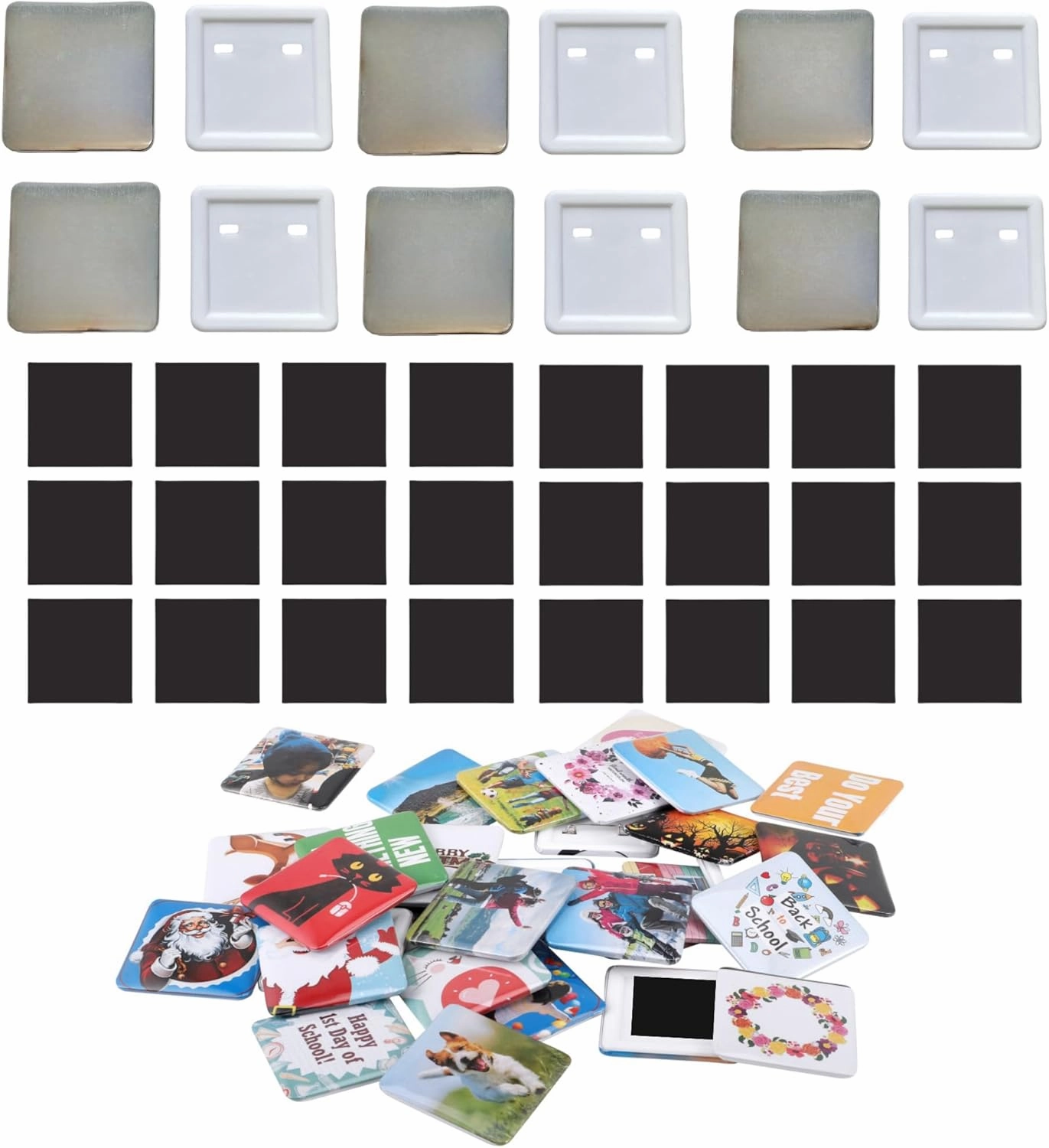 100 Set 2'' x 2'' Square Fridge Magnet Button Making Supplies for Badge Press Machine, DIY Square Photo Picture Magnet Button, Not Including Machine