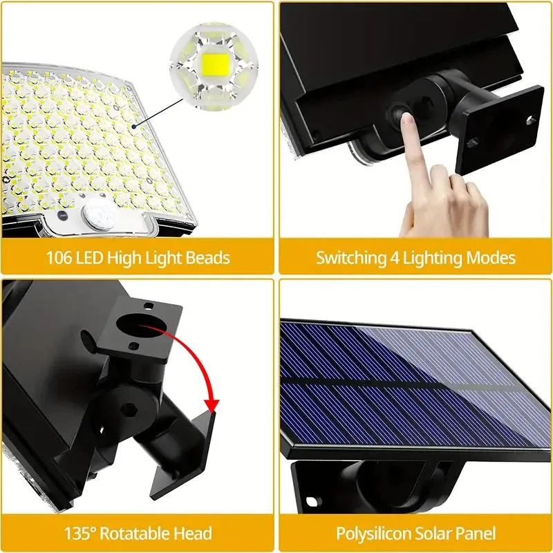 106LED Super Bright Motion Sensor Solar Power LED Garden Wall Light