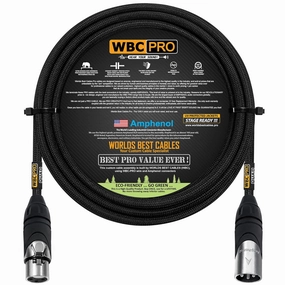 10 Foot - WBC-PRO-Quad Ultra-Silent Ultra-Flexible Balanced Star-Quad Cable with Amphenol Male & Female XLR Plugs & Black Tweed Jacket