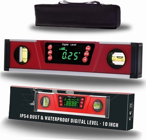 10-Inch Digital Torpedo Level and Protractor | Neodymium Magnets | Bright LED Display | V-GROOVE MAGNETIC BASE | IP54 Dust/Water Resistant smart level with Carrying Bag