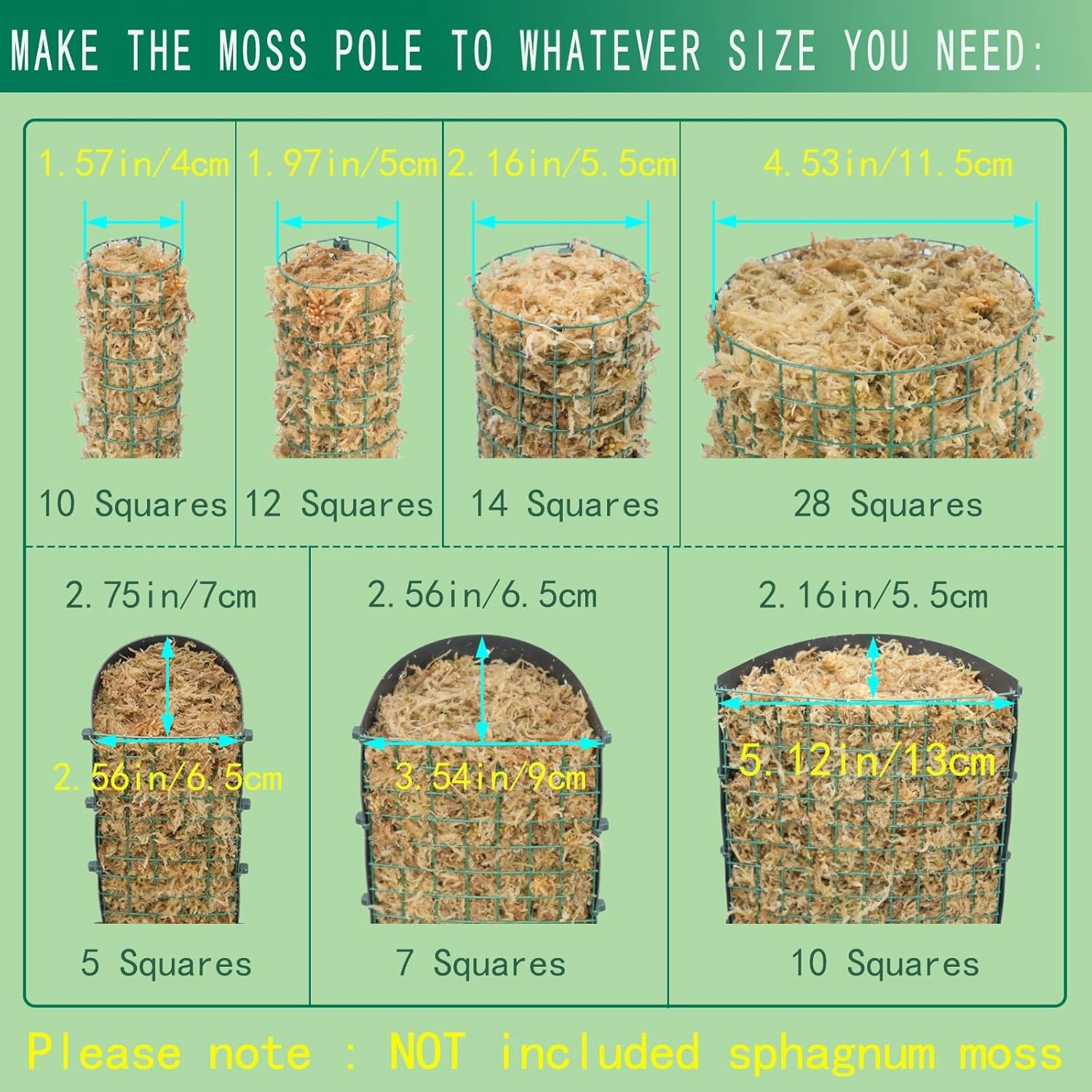 10ft/20ft/40ft DIY Metal Mesh Sphagnum Moss Pole Monstera Plant Support Self Watering Plant Poles for Climbing Indoor Plants(40ft Coated Wire Mesh，12ft Plastic Moss Poles)