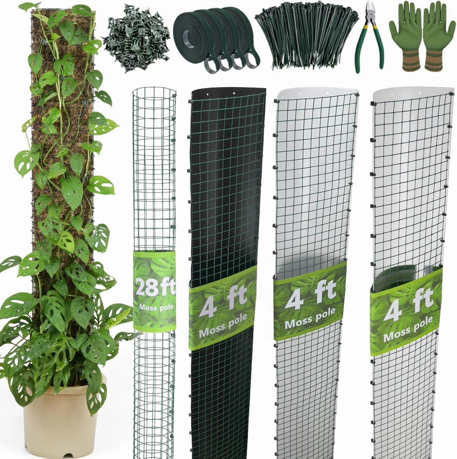 10ft/20ft/40ft DIY Metal Mesh Sphagnum Moss Pole Monstera Plant Support Self Watering Plant Poles for Climbing Indoor Plants(40ft Coated Wire Mesh，12ft Plastic Moss Poles)