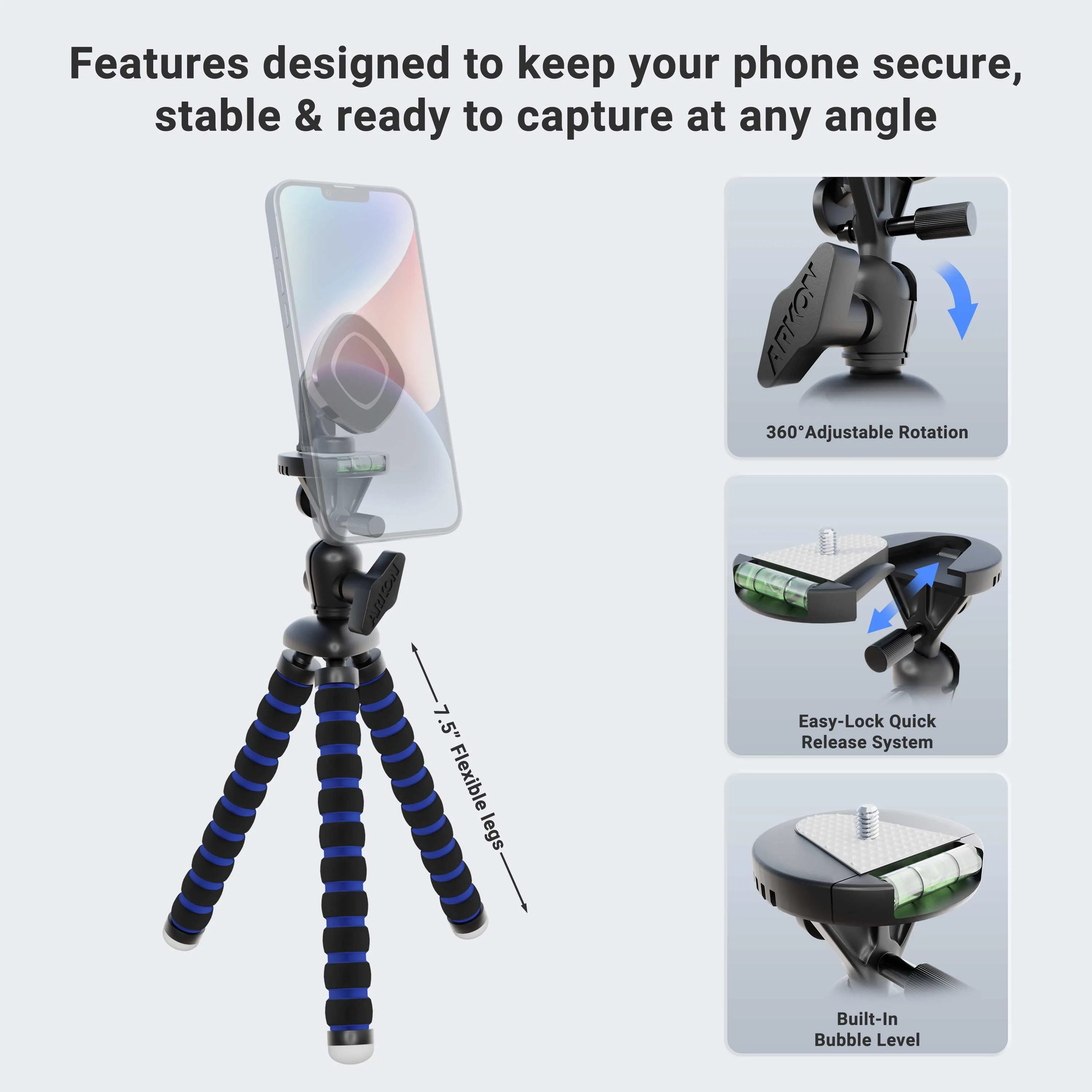 11-inch Tripod Mount with Magnetic Phone Holder for Streaming Live Video