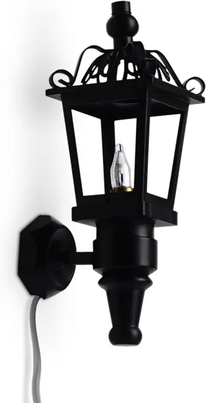 1:12 Scale Miniature 12 Volt Wired Black Nickel Coach Lamp Set