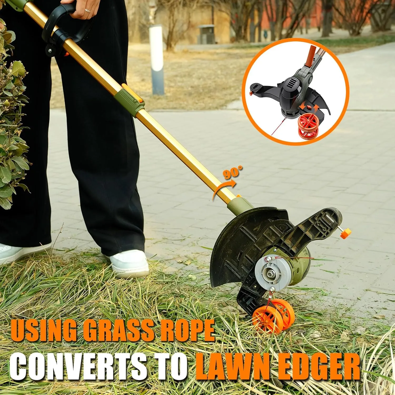 12-Inch Cordless String Trimmer & Edger, (2 x 21V 6.0Ah Electric Brush Cutter Battery Powered), with Auxiliary Bracket, Side Ball, 90° Rotary Head, Telescopic Handle, 3 Cutting Methods(WEG21T)