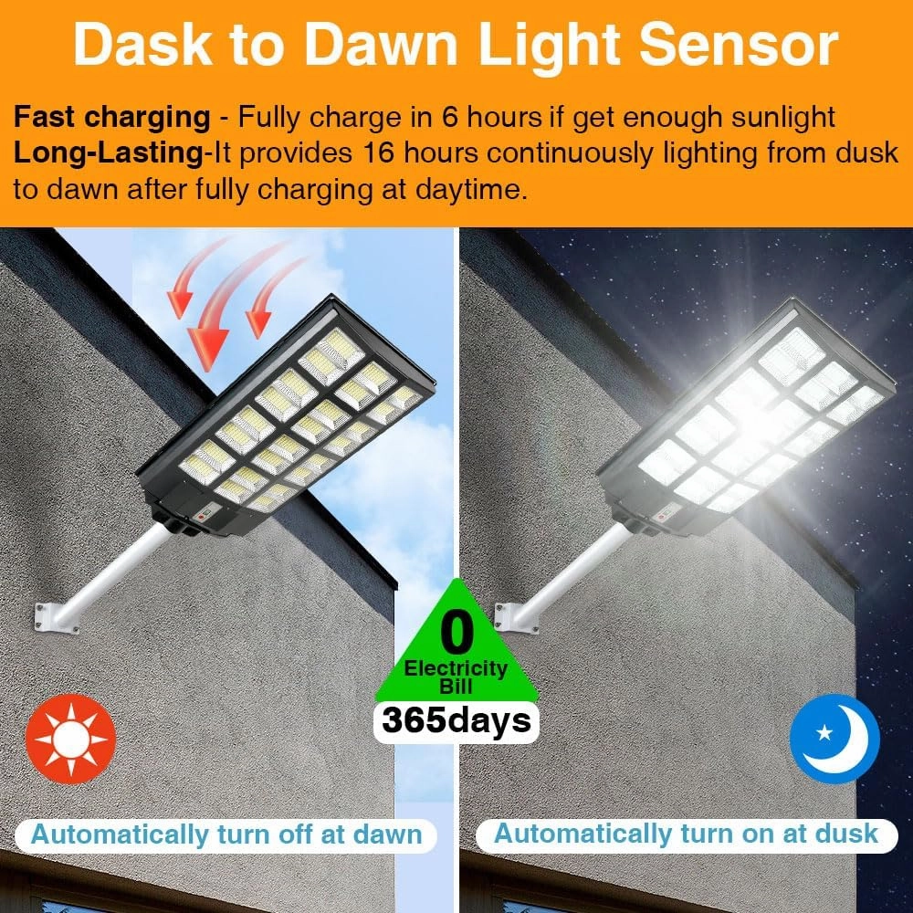 12000W Solar Street Lights Outdoor, 100000 Lumens Dusk to Dawn Motion Sensor Security Flood Light Waterproof, Perfect for Garden,Yard, Street, Parking lot