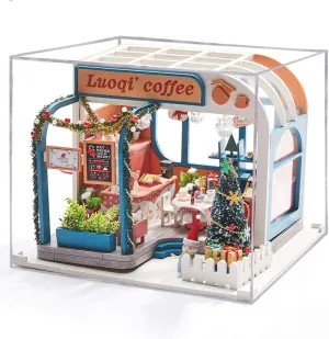 1:24 Cool Beans Boutique Miniature Dollhouse DIY Kit - Wooden Coffee Shop with Christmas Tree (Assembly Required) K046
