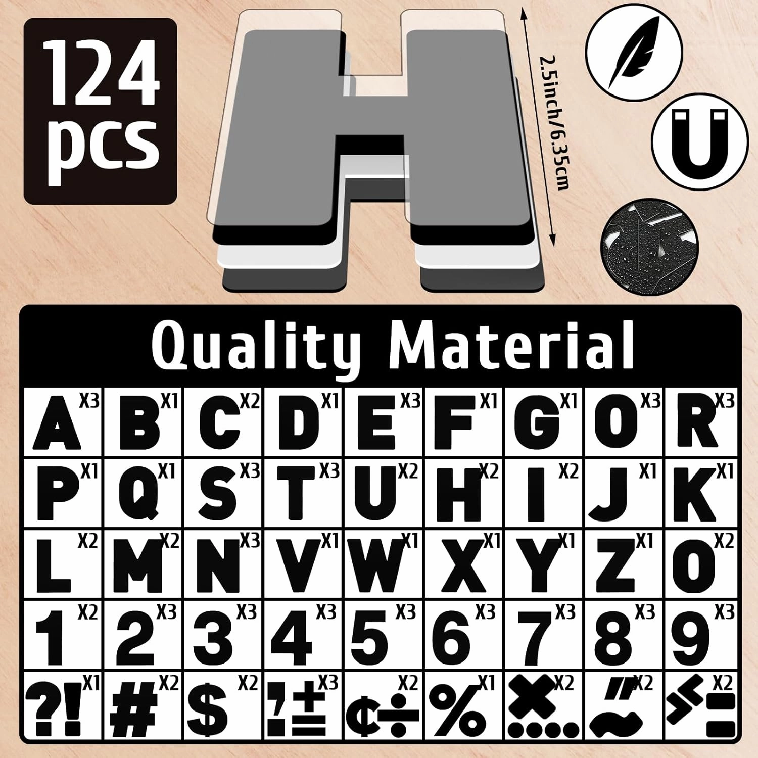 124 Pcs Classic Magnetic Letters Numbers for Classroom 2.5 Inch Magnetic Alphabet Letters Whiteboard Fridge ABC for Boys Girls Educational Preschool Home Learning(Black)