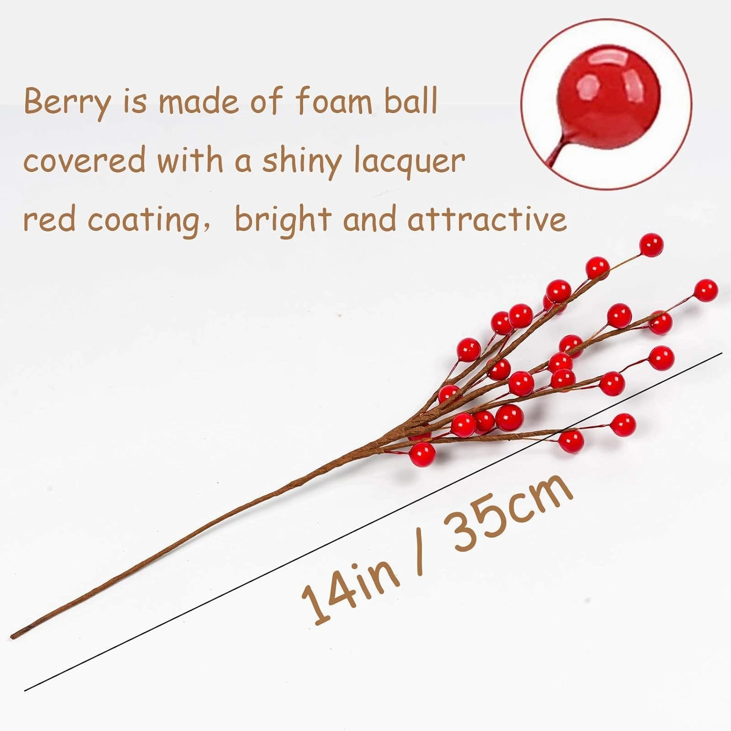 12 Pack Artificial Red Berry Stems 14" Fake Holly Berry Picks for New Year Holiday Christmas Tree Vase DIY Wreath Crafts Home Decor
