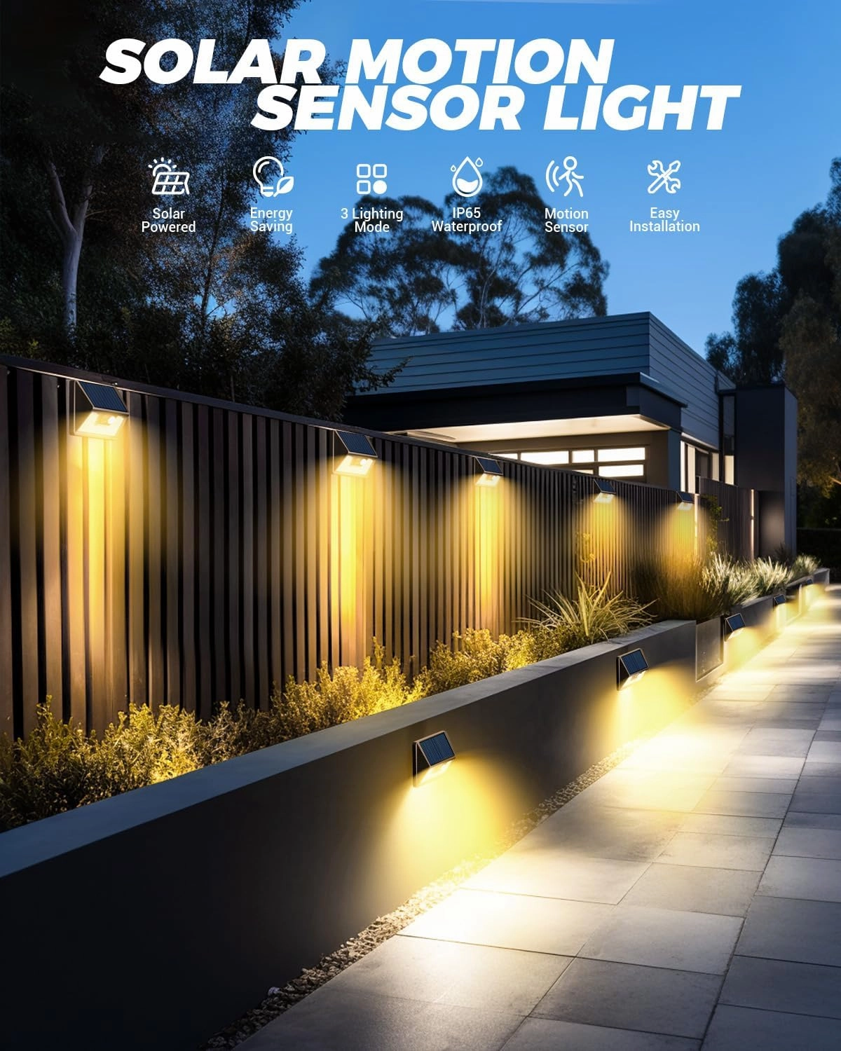 12 Pack Solar Fence Lights Waterproof, Motion Sensor Deck Lights Outdoor, Cold White LED Outside Lamp Wireless for Wall Yard Steps Stairs Garden - Brown