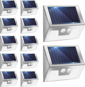 12 Pack Solar Motion Lights Outdoor, Brushed Nickel Bright Cold White Fence Lights Waterproof, LED Outside Fence Lights Wireless for Wall Yard Steps Stairs Garden - Stainless Steel, YHM03A