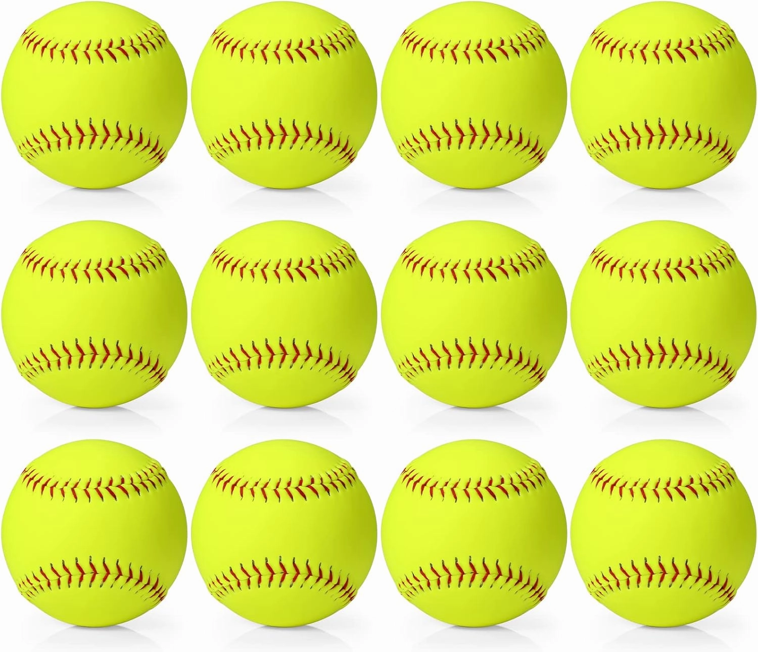 12 Pack Sports Practice Softballs, Official Size and Weight Slowpitch Softball, Unmarked Leather Covered Youth Fastpitch Softball Ball Training Ball for Games, Practice and Training