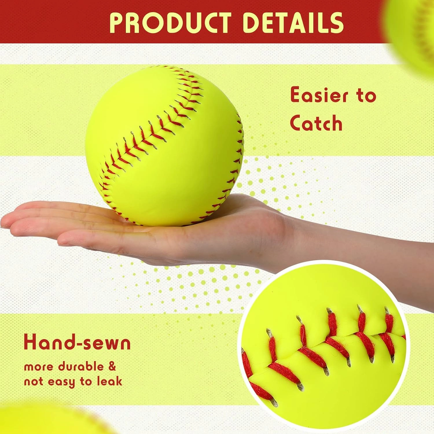 12 Pack Sports Practice Softballs, Official Size and Weight Slowpitch Softball, Unmarked Leather Covered Youth Fastpitch Softball Ball Training Ball for Games, Practice and Training