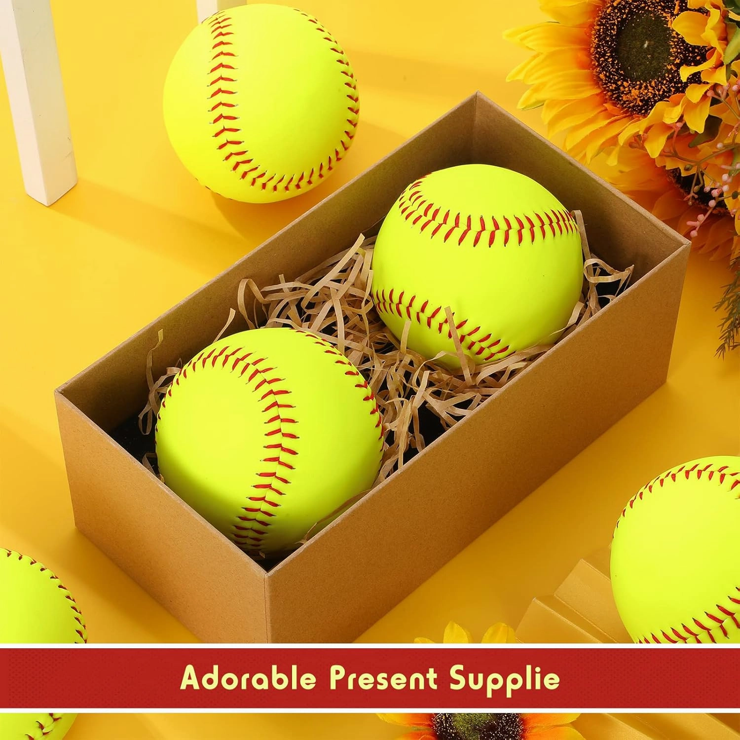 12 Pack Sports Practice Softballs, Official Size and Weight Slowpitch Softball, Unmarked Leather Covered Youth Fastpitch Softball Ball Training Ball for Games, Practice and Training