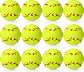 12 Pack Sports Practice Softballs, Official Size and Weight Slowpitch Softball, Unmarked Leather Covered Youth Fastpitch Softball Ball Training Ball for Games, Practice and Training