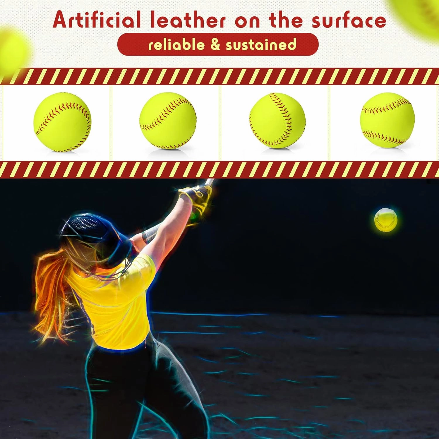 12 Pack Sports Practice Softballs, Official Size and Weight Slowpitch Softball, Unmarked Leather Covered Youth Fastpitch Softball Ball Training Ball for Games, Practice and Training