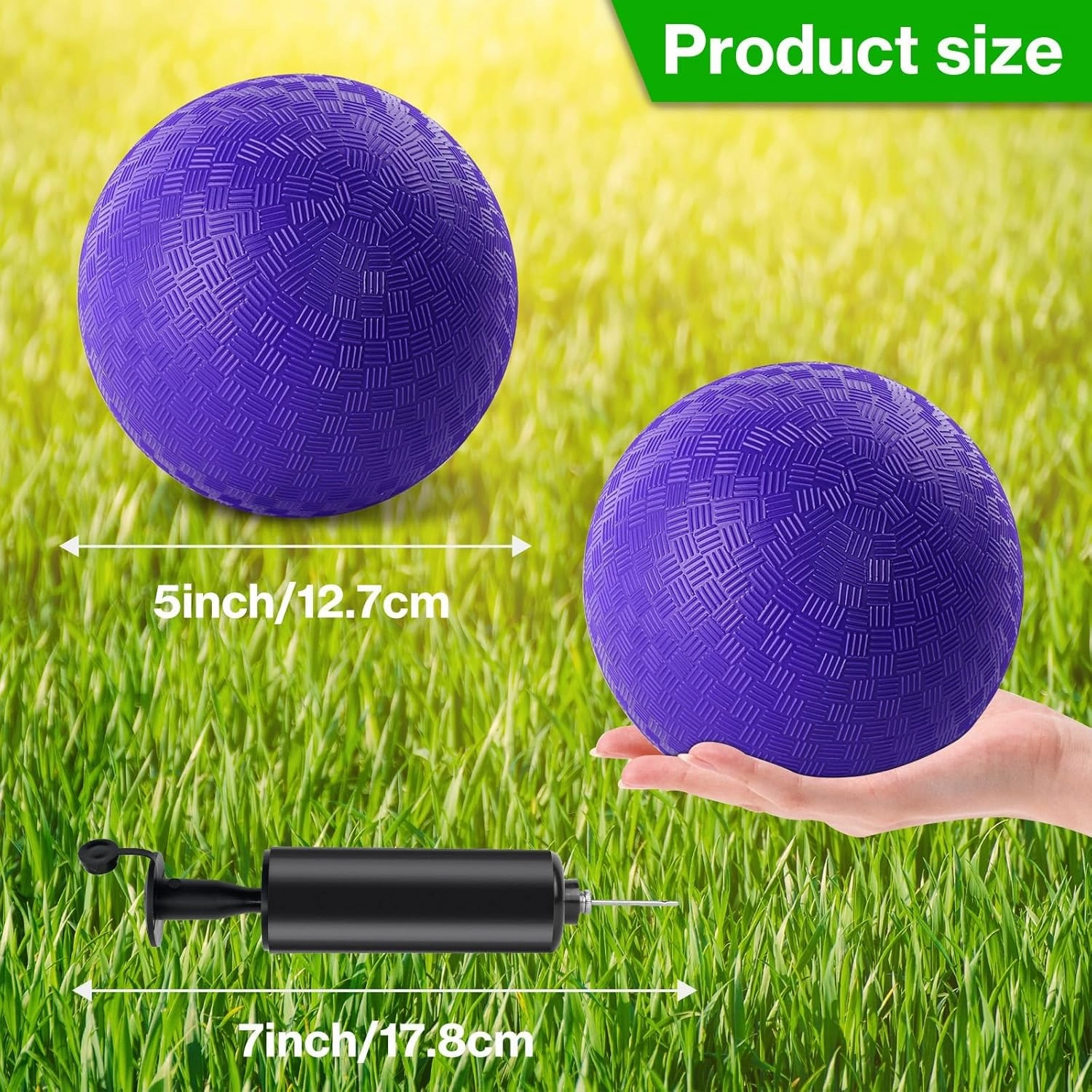 12 Pcs Dodgeballs 5 Inch Playground Ball Kickball Purple Inflatable Rubber Handball Dodge Ball with 1 Hand Pump for Outdoors Ball Games Gym Camps Picnic (Needle is at The Top of The Pump)