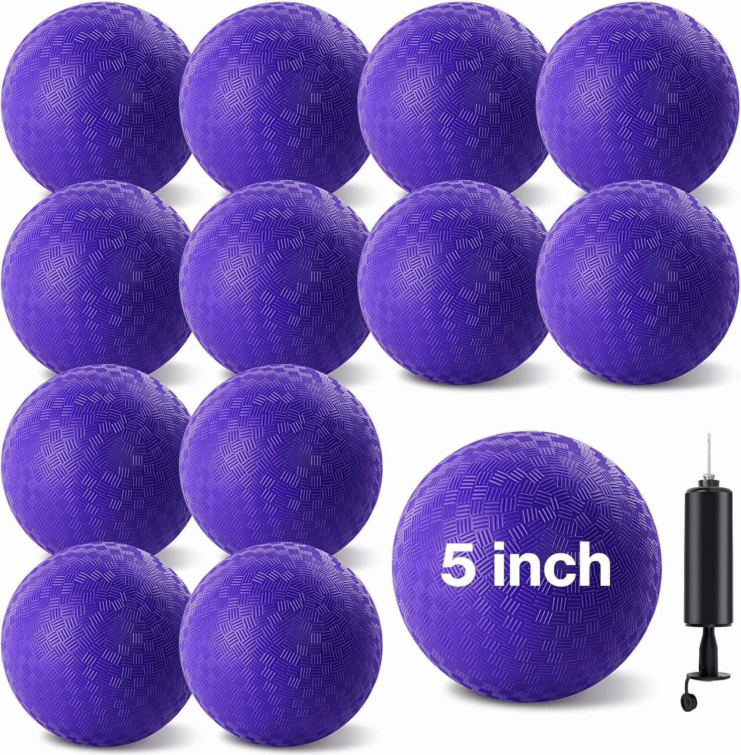 12 Pcs Dodgeballs 5 Inch Playground Ball Kickball Purple Inflatable Rubber Handball Dodge Ball with 1 Hand Pump for Outdoors Ball Games Gym Camps Picnic (Needle is at The Top of The Pump)