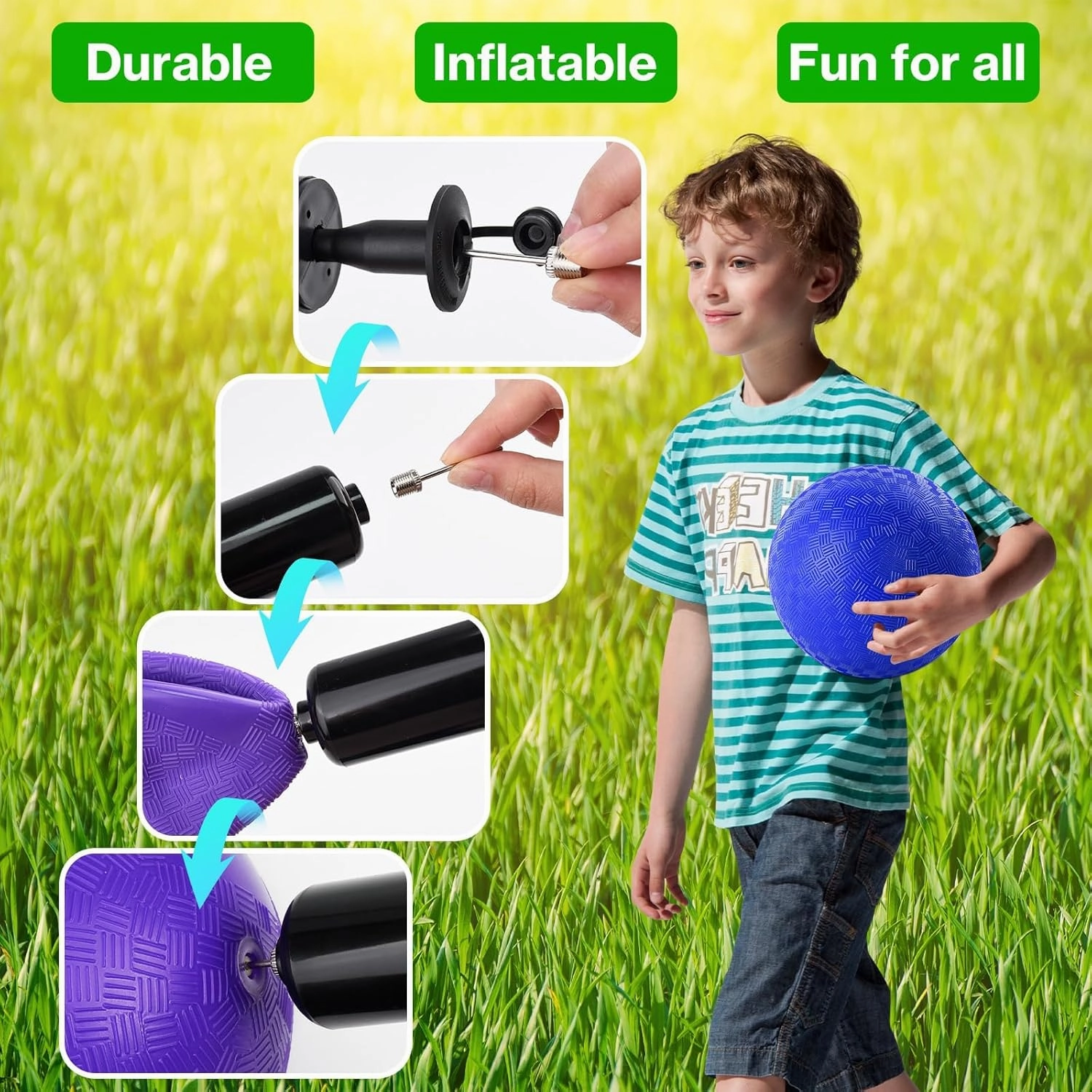 12 Pcs Dodgeballs 5 Inch Playground Ball Kickball Purple Inflatable Rubber Handball Dodge Ball with 1 Hand Pump for Outdoors Ball Games Gym Camps Picnic (Needle is at The Top of The Pump)