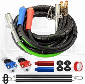 12Ft Semi Truck Air Line Kit, 3 in 1 Wrap Air Power Line with Glad Hand, Handles, Glad Hand Seals and Tender Spring, Glad Hand Air Hose for Semi Truck Trailer Tractor (TR813215)