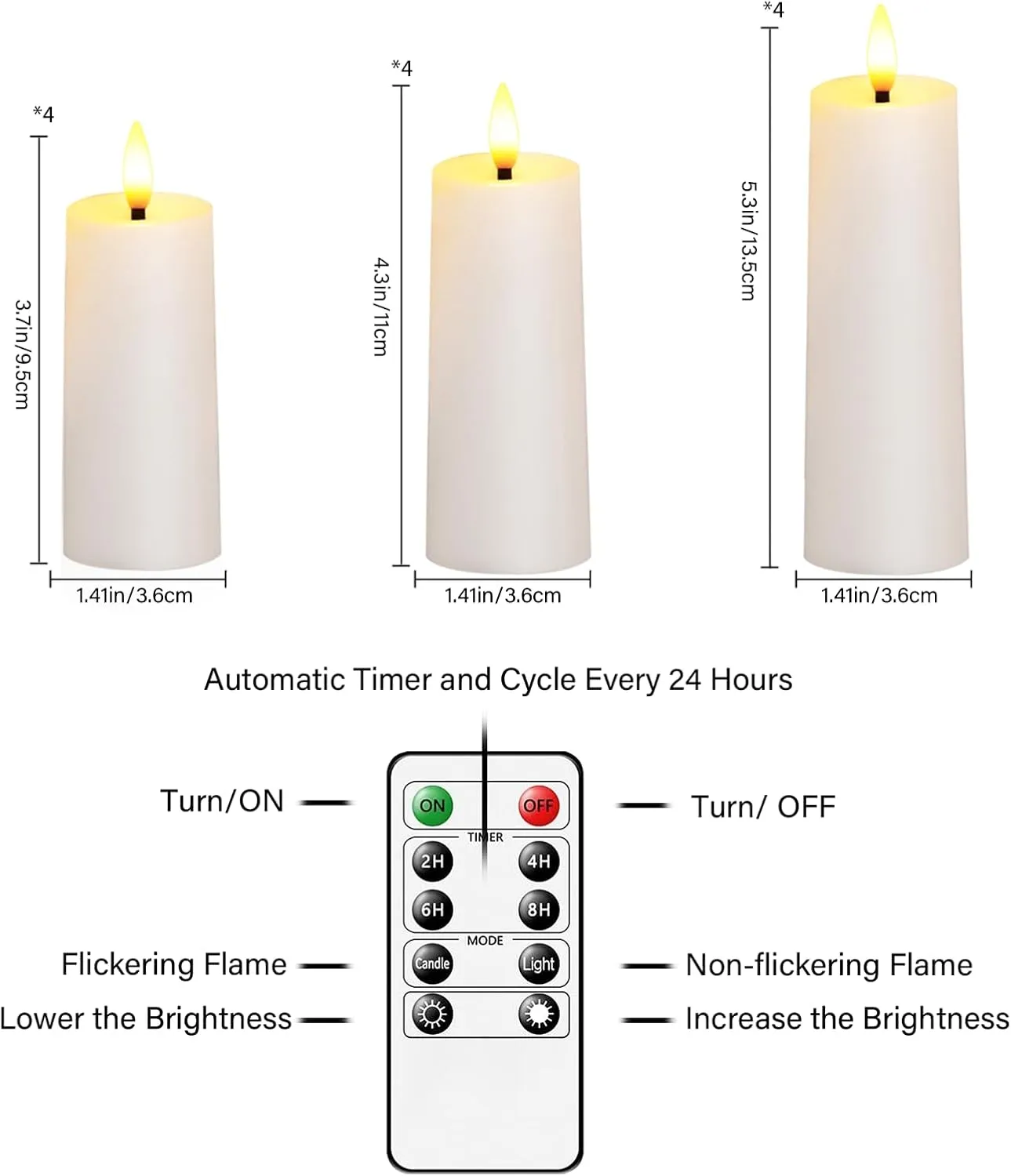12Pack Flameless LED Pillar Candles with Remote and Timer,Plastic Flickering Candles Battery Operated(D1.41 xH3.5 4.3" 5.3") Electric Candle for Home Decor Holiday Party,White