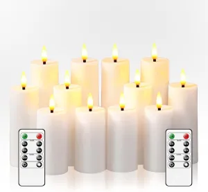 12Pack Flameless LED Pillar Candles with Remote and Timer,Plastic Flickering Candles Battery Operated(D1.41 xH3.5 4.3" 5.3") Electric Candle for Home Decor Holiday Party,White