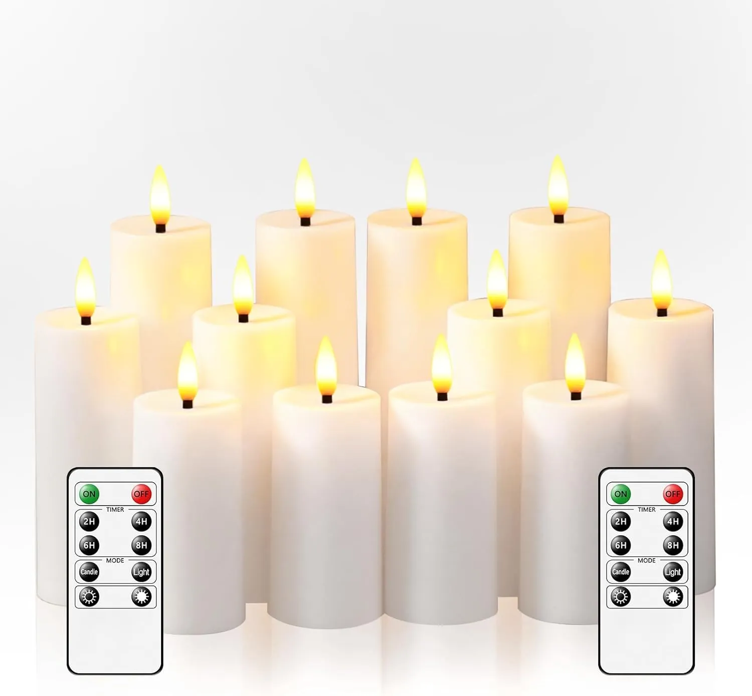 12Pack Flameless LED Pillar Candles with Remote and Timer,Plastic Flickering Candles Battery Operated(D1.41 xH3.5 4.3" 5.3") Electric Candle for Home Decor Holiday Party,White