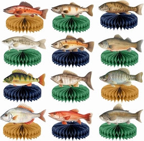 12PCS Fishing Birthday Party Decorations Gone Fishing Honeycomb Table Centerpiece True North VBS 2025 Decorations for Summer Vacation Bible School Outdoor Game Tournament Barbecue Party Supplies