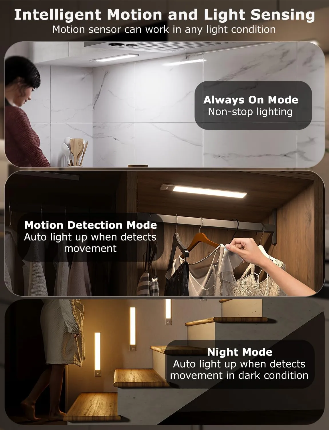 12" Ultra-Thin Under Cabinet Lighting Wireless, Aluminum Alloy Under Counter Lights for Kitchen, 3-Color-Temps Magnetic Closet Lights, Rechargeable Motion Sensor Light Indoor (6 Pack, Silver)
