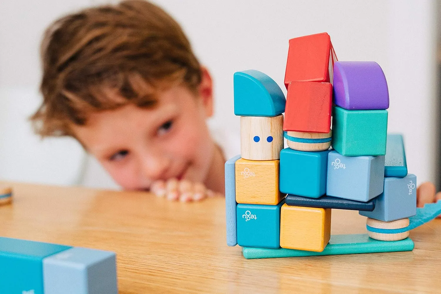 130 Piece Tegu Classroom Magnetic Wooden Block Set, Future