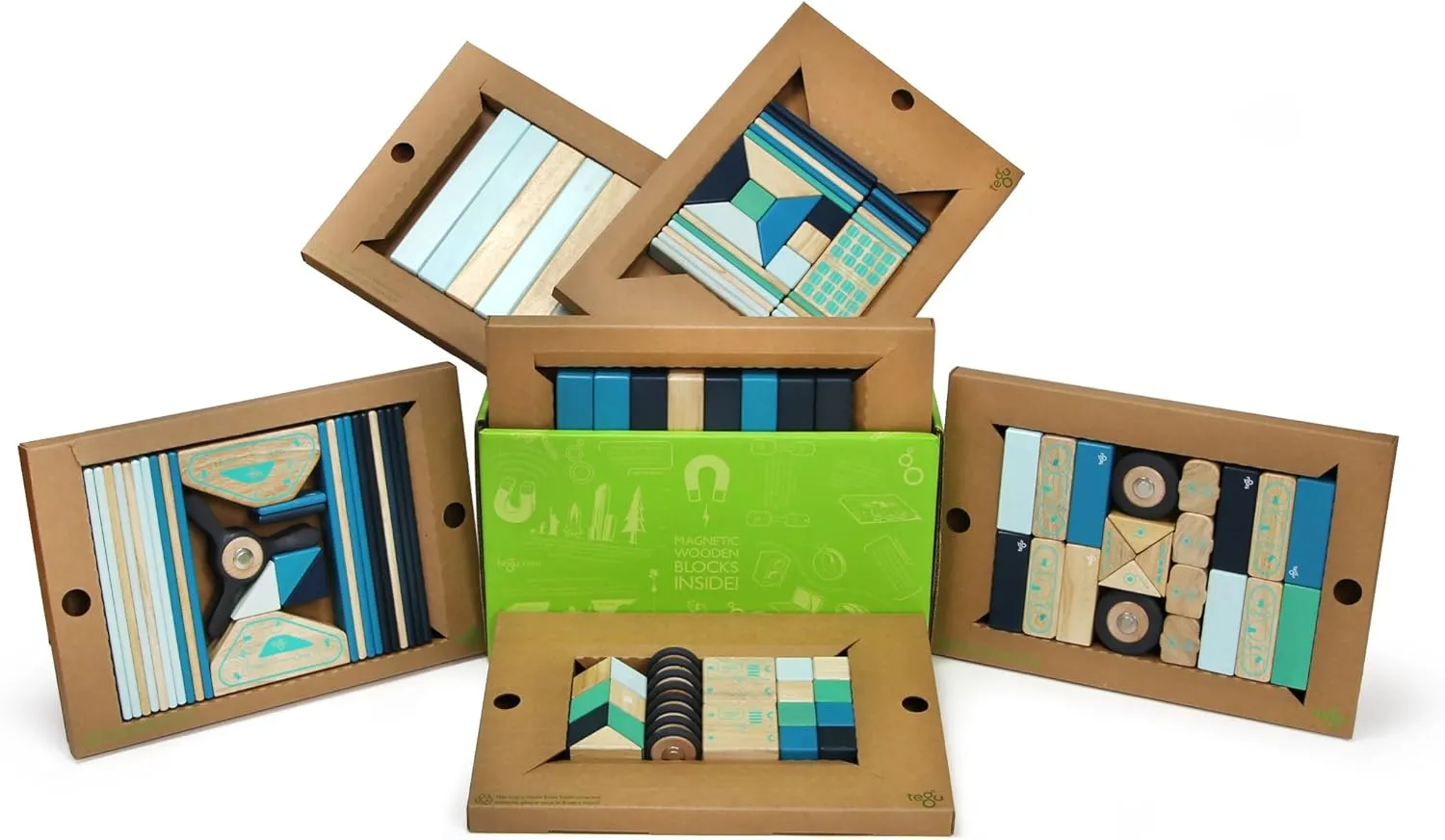 130 Piece Tegu Classroom Magnetic Wooden Block Set, Future
