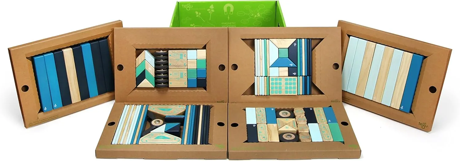 130 Piece Tegu Classroom Magnetic Wooden Block Set, Future