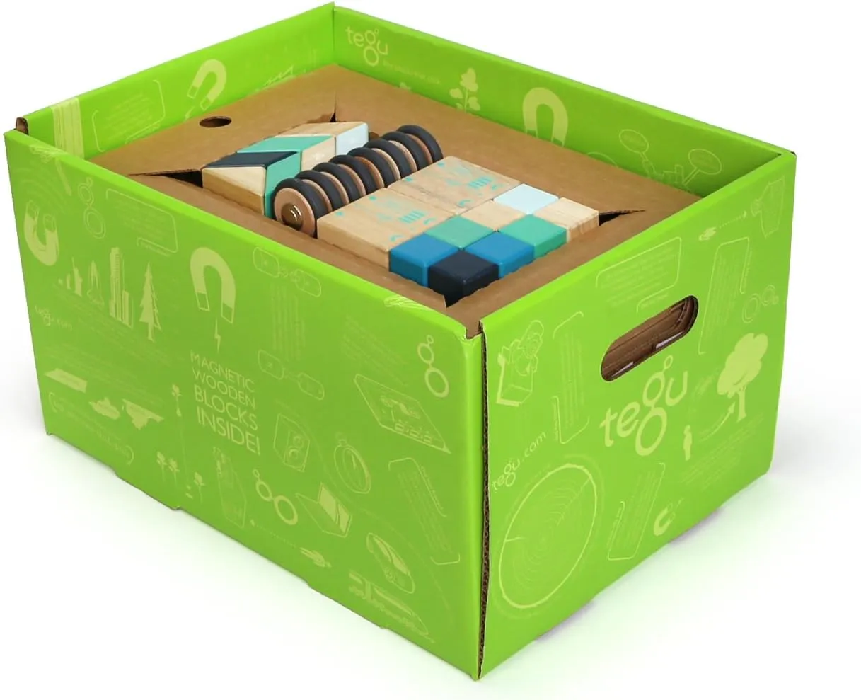 130 Piece Tegu Classroom Magnetic Wooden Block Set, Future