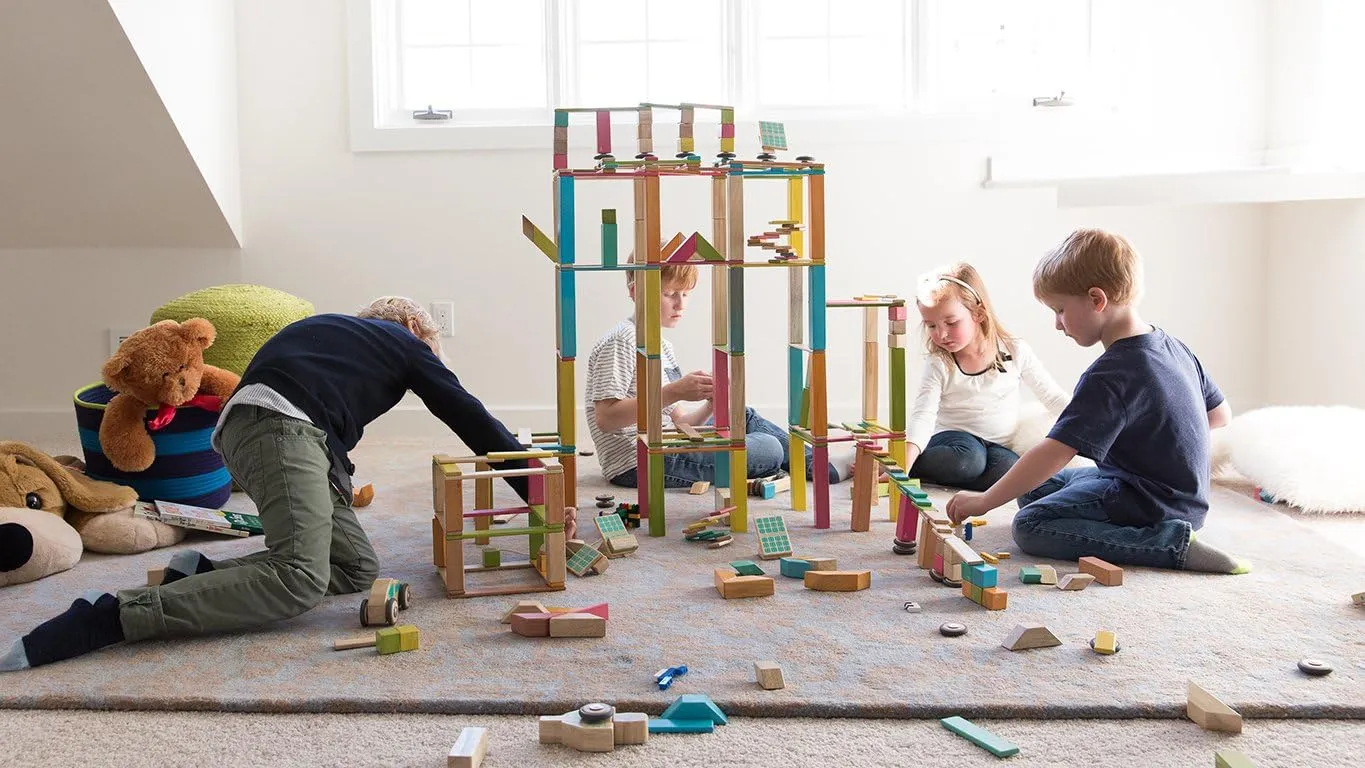 130 Piece Tegu Classroom Magnetic Wooden Block Set, Future