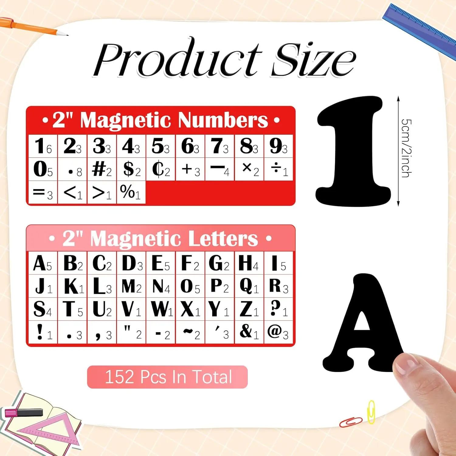152 Pcs Magnetic Letters and Numbers Set 2'' Fridge Magnetic Alphabet Letters Kit for Toddlers Kids Whiteboard Classroom Educational Tool Home Learning(Black Classic)