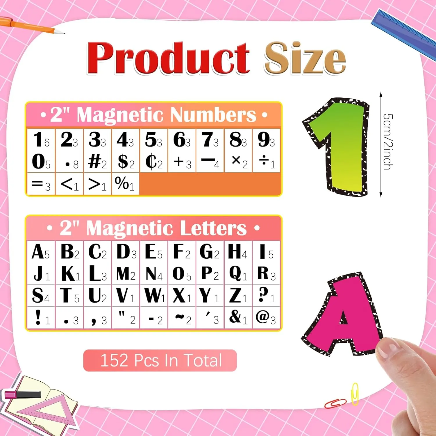 152 Pcs Magnetic Letters and Numbers Set 2'' Fridge Magnetic Alphabet Letters Kit for Toddlers Kids Whiteboard Classroom Educational Tool Home Learning(Brights)