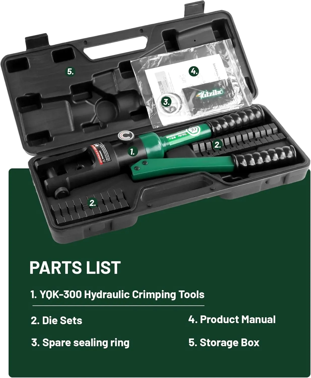 16 Ton Hydraulic Wire Crimper Battery Cable Lug Terminal Crimping Tool WIth Standard US cable Dies,Crimps 6 AWG to 600 MCM, Cable Crimping Tool ​with 13 Pairs of Standard US cable Dies