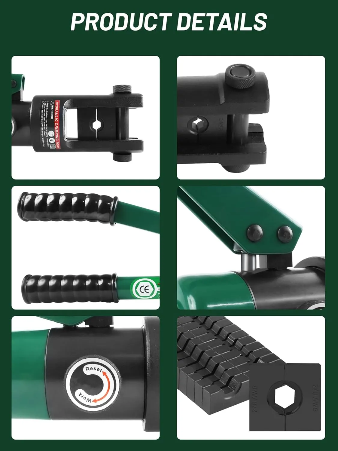 16 Ton Hydraulic Wire Crimper Battery Cable Lug Terminal Crimping Tool WIth Standard US cable Dies,Crimps 6 AWG to 600 MCM, Cable Crimping Tool ​with 13 Pairs of Standard US cable Dies