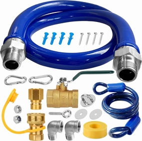 1675KIT48 Safety System Kit, 48" Mobile Gas Hose Connector Kit with 2 Elbows and 3/4 Quick Disconnect 3/4 Gas Flex Line, Gas Line Hose for Kitchen Equipment Full Port Gas Valve,Restraining Device.