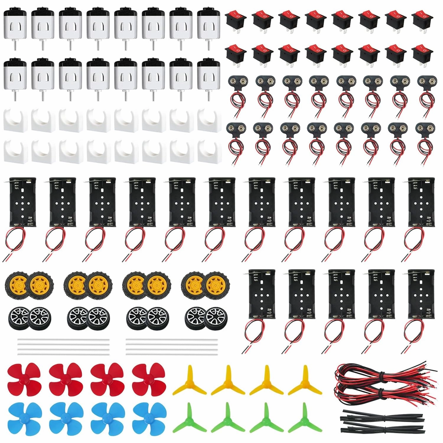 16 Set DC Motor Kit, Mini Electric 3V-12V 30000 RPM Strong Magnetic Motor, Battery Holder, Rocker Switch, 9V Battery Clip, Bracket, Shaft Propeller Wheel for DIY Science Toys