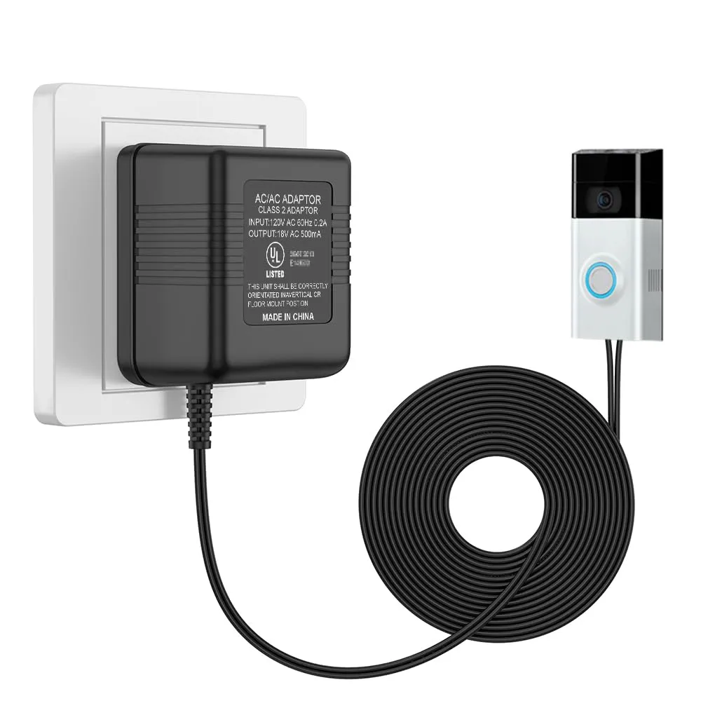 18V 500mA UL Certified Video Doorbell Power Supply Adapter Compatible with Zmodo Doorbell/Nest Hello Doorbell Transformer (26ft Charging Cable)