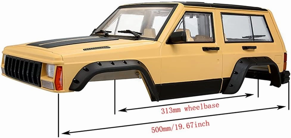 1/10 RC Crawler Hard Body Shell Kit - 313mm Wheelbase Cherokee Body for Axial SCX10, SCX10 II 90046, 90047 & TRX4 Kits (Yellow)