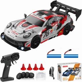 1:24 Scale RC Drift Car 4WD 2.4GHz 30KM/H High Speed Racing Sport Toy Car with LED Lights, Racing and Drift Wheels (8606-White)