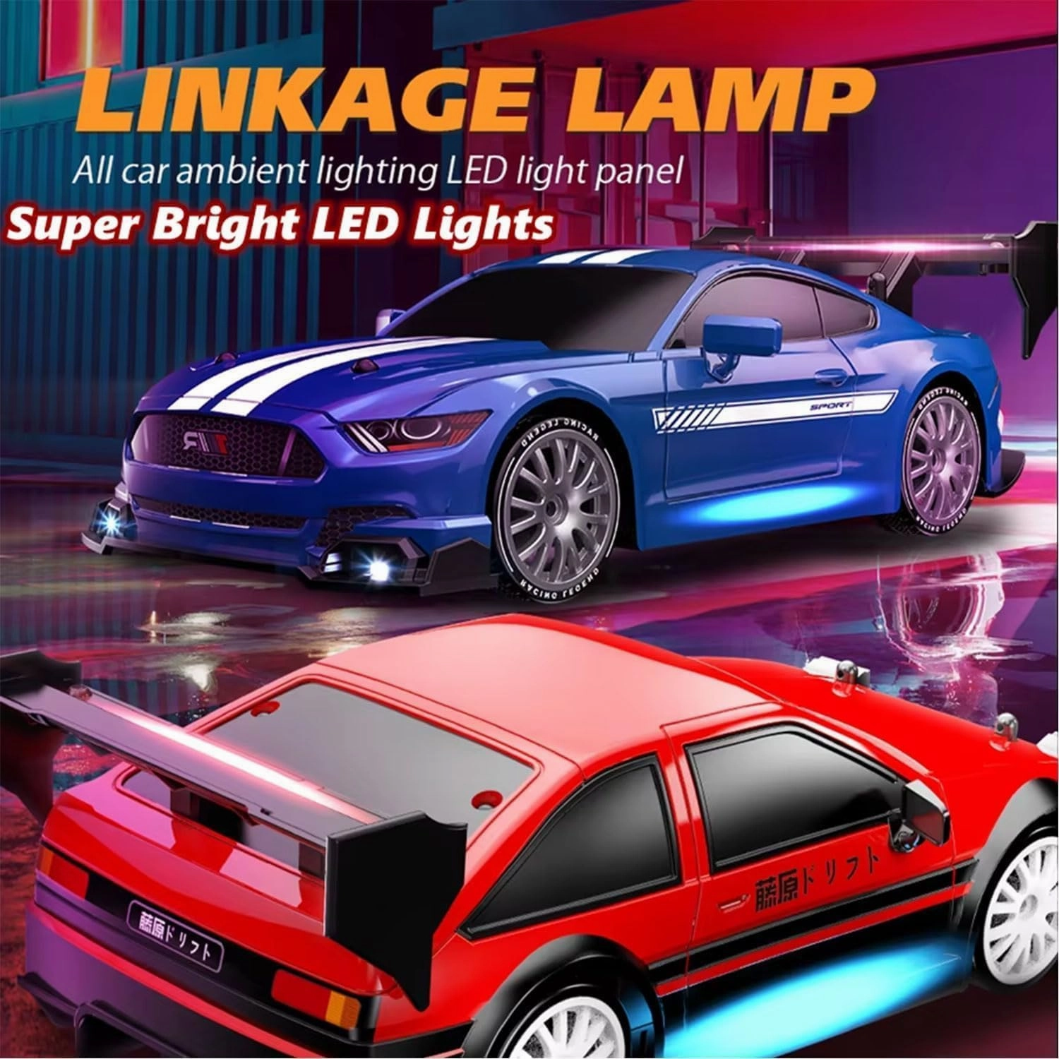 1:24 Scale RC Drift Car 4WD 2.4GHz 30KM/H High Speed Racing Sport Toy Car with LED Lights, Racing and Drift Wheels (8606-White)
