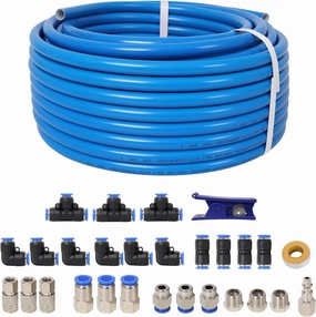 1/2 Inches Od × 60 Feet Pu Air Tube Kit – Industrial Quick Connect Coupler & Plug, Blue Tubing – Garage Air Compressor Accessories Kit