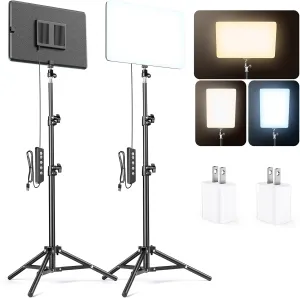 2 Pack LED Video Light Kit, Studio Lights with 51.9'' Tripod Stand, Photography Lighting Dimmable 2800-8400K USB Continuous Lighting for Video Recording/Podcast/Live Streaming/YouTube/TikTok