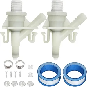 2 Pack RV Toilet Water Valve Kit 385311641 for Sealand Dometic 300, 301, 310, 311, 320, 321, Upgraded Replacement Parts Accessories for Camper Trailer RV Pedal-Flush Toilet, with 2 x Flex Seal Tapes