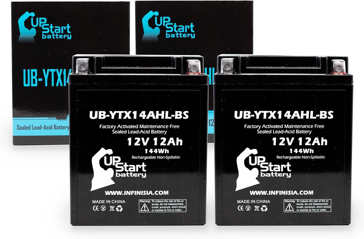 2-Pack UB-YTX14AHL-BS Battery Replacement for Gilera Top Rally, XRT 600 CC Motorcycle - Factory Activated, Maintenance Free, Motorcycle Battery - 12V, 12AH, UpStart Battery Brand