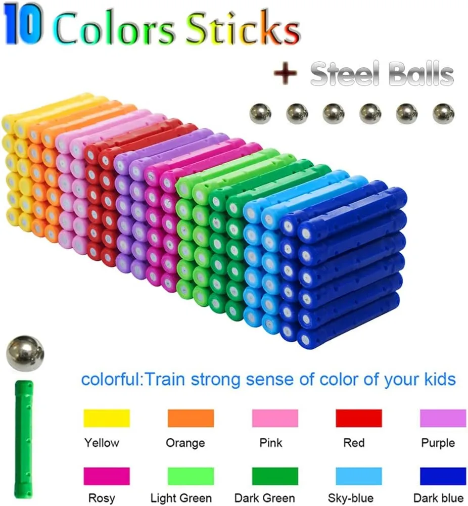 206Pcs Magnetic Building Sticks Blocks, Magnet Educational Toys STEM Toys for Kids and Adult, 3D Construction Building Toy with Storage Bag